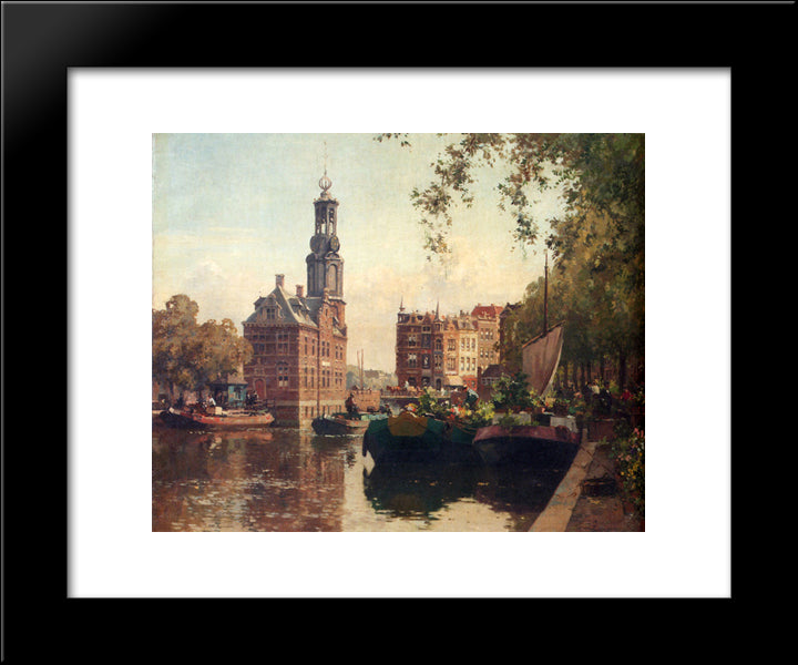 The Flowermarket On The Singel, Amsterdam, With The Munttoren Beyond 20x24 Black Modern Wood Framed Art Print Poster by Vreedenburgh, Cornelis