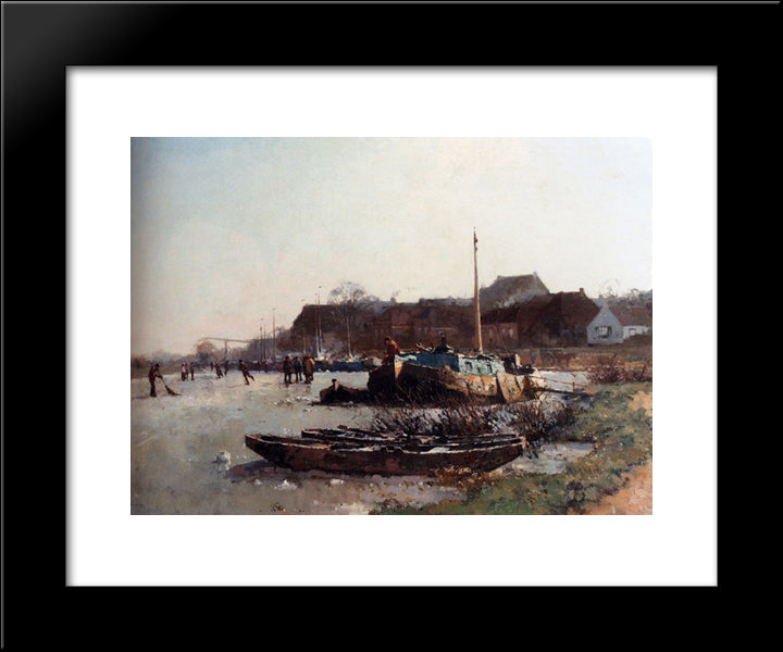 Winterfun On De Loswal, Hattem 20x24 Black Modern Wood Framed Art Print Poster by Vreedenburgh, Cornelis