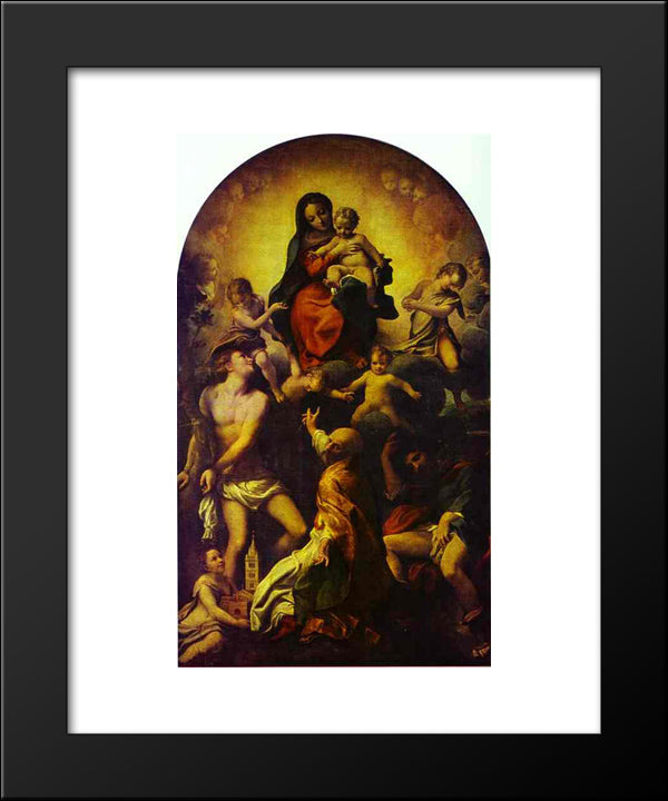Madonna And Child With St. Sebastian 20x24 Black Modern Wood Framed Art Print Poster by Correggio