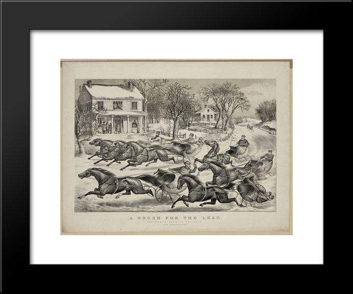 A Brush For The Lead 20x24 Black Modern Wood Framed Art Print Poster by Currier and Ives