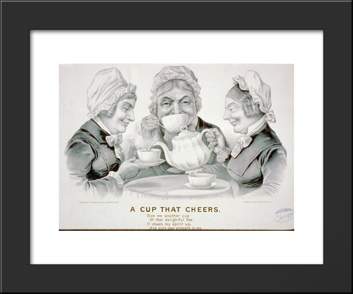 A Cup That Cheers 20x24 Black Modern Wood Framed Art Print Poster by Currier and Ives