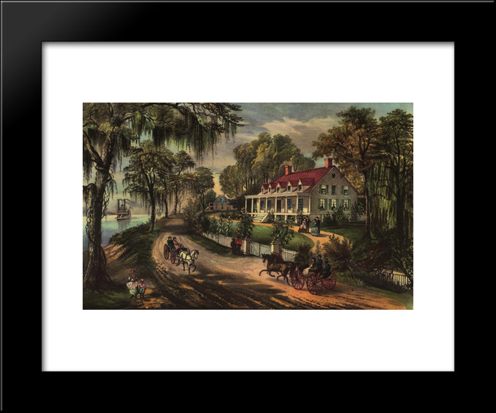 A Home On The Mississippi 20x24 Black Modern Wood Framed Art Print Poster by Currier and Ives