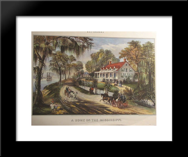 A Home On The Mississippi 20x24 Black Modern Wood Framed Art Print Poster by Currier and Ives