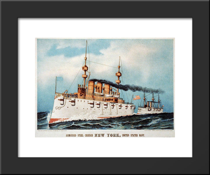 Armoured Steel Cruiser New York 20x24 Black Modern Wood Framed Art Print Poster by Currier and Ives