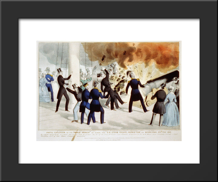 Awful Explosion Of The 'Peace-Maker' On Board The U.S. Steam Frigate Princeton On Wednesday, Feb 28, 1844 20x24 Black Modern Wood Framed Art Print Poster by Currier and Ives
