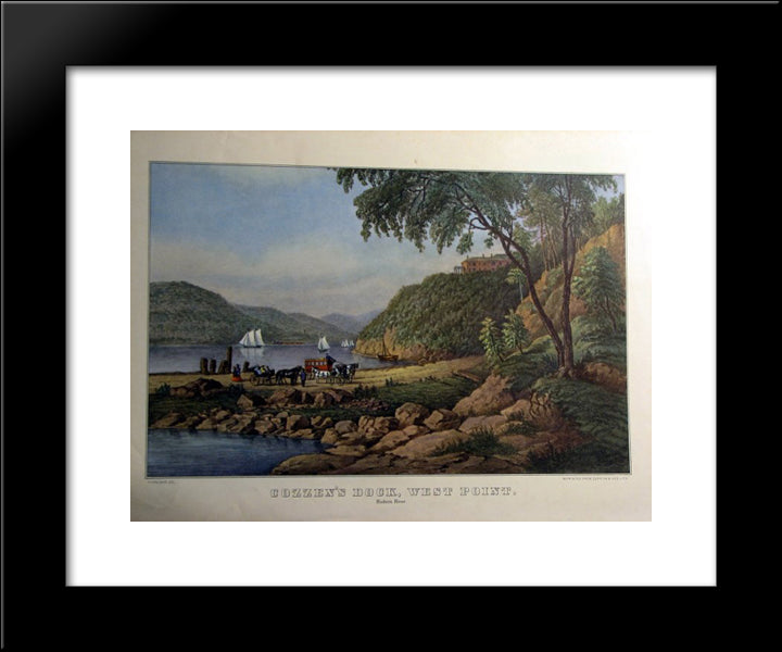 Cozzen'S Dock - West Point 20x24 Black Modern Wood Framed Art Print Poster by Currier and Ives