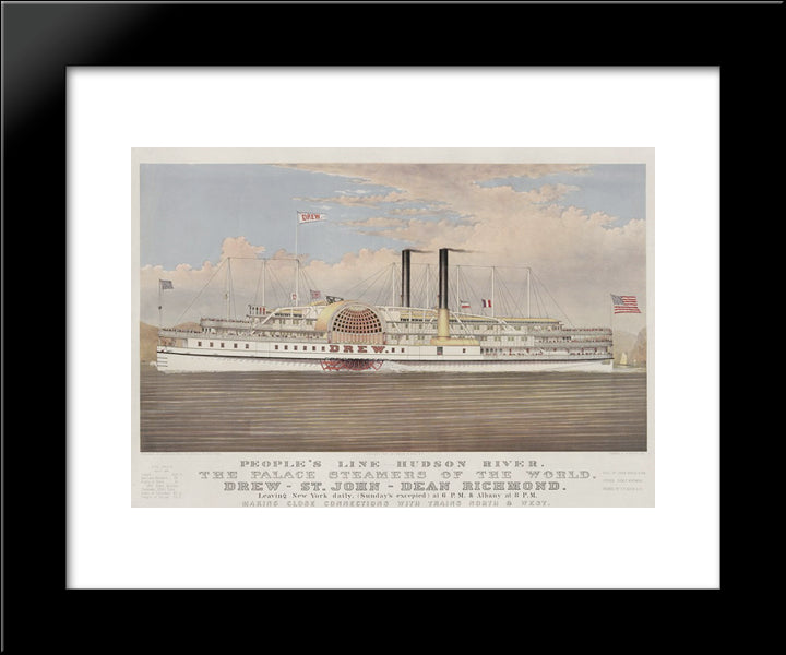 Drew, A Hudson River Steamer 20x24 Black Modern Wood Framed Art Print Poster by Currier and Ives