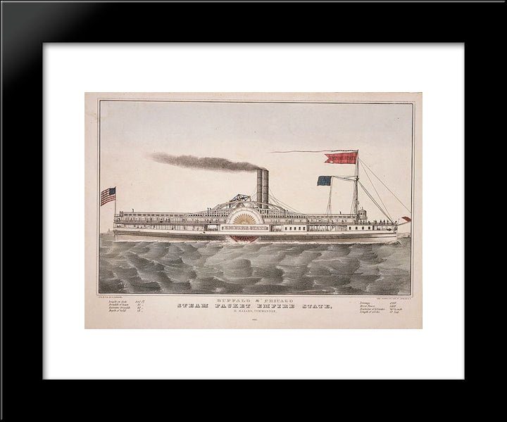 Empire State, Great Lakes Steamboat 20x24 Black Modern Wood Framed Art Print Poster by Currier and Ives