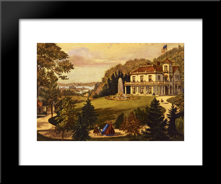 Life In The Country - Evening 20x24 Black Modern Wood Framed Art Print Poster by Currier and Ives