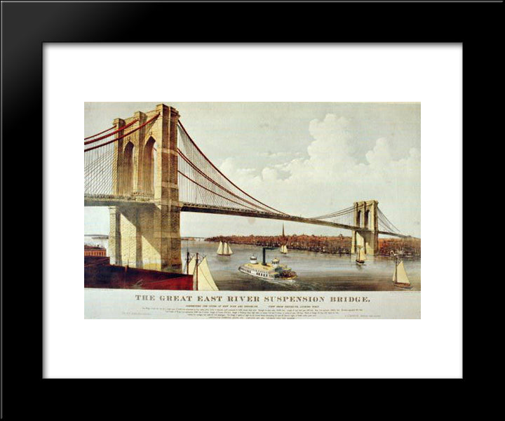 New York City Brooklyn Bridge 20x24 Black Modern Wood Framed Art Print Poster by Currier and Ives