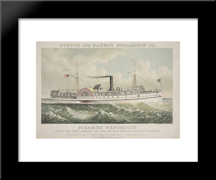Penobscot, New England Coastal Steamship 20x24 Black Modern Wood Framed Art Print Poster by Currier and Ives