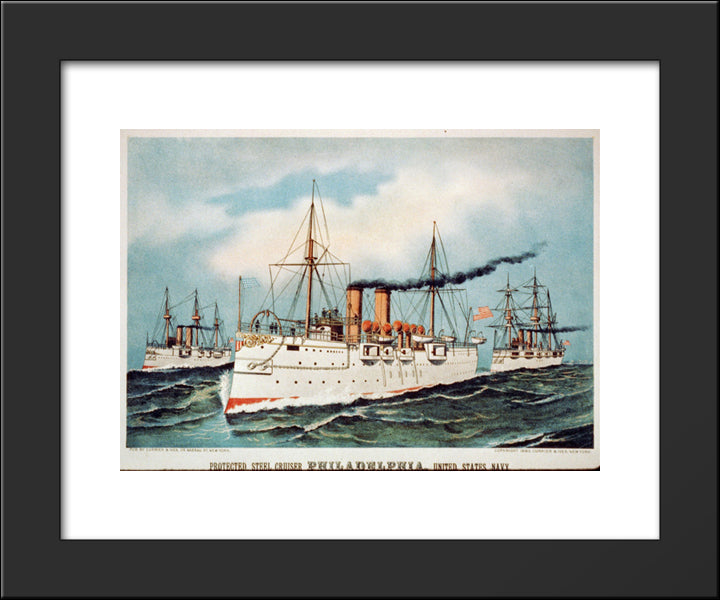 Protected Steel Cruiser Philadelphia, United States Navy 20x24 Black Modern Wood Framed Art Print Poster by Currier and Ives