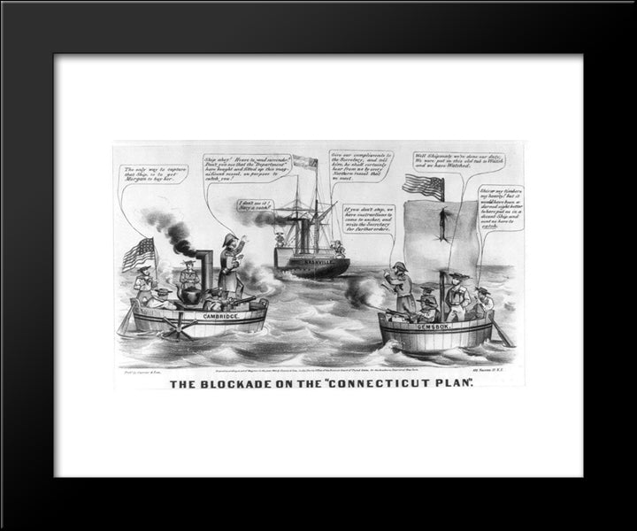 The Blockade On The 'Connecticut Plan' 20x24 Black Modern Wood Framed Art Print Poster by Currier and Ives