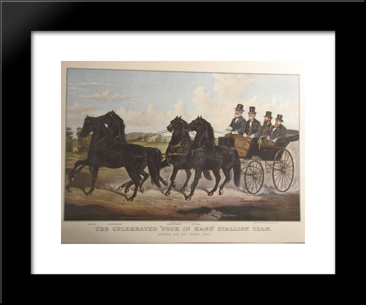 The Celebrated Four In Hand Stallion Team 20x24 Black Modern Wood Framed Art Print Poster by Currier and Ives