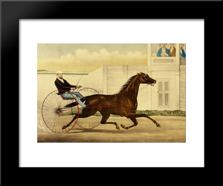 The Celebrated Trotting Mare Lucy 20x24 Black Modern Wood Framed Art Print Poster by Currier and Ives