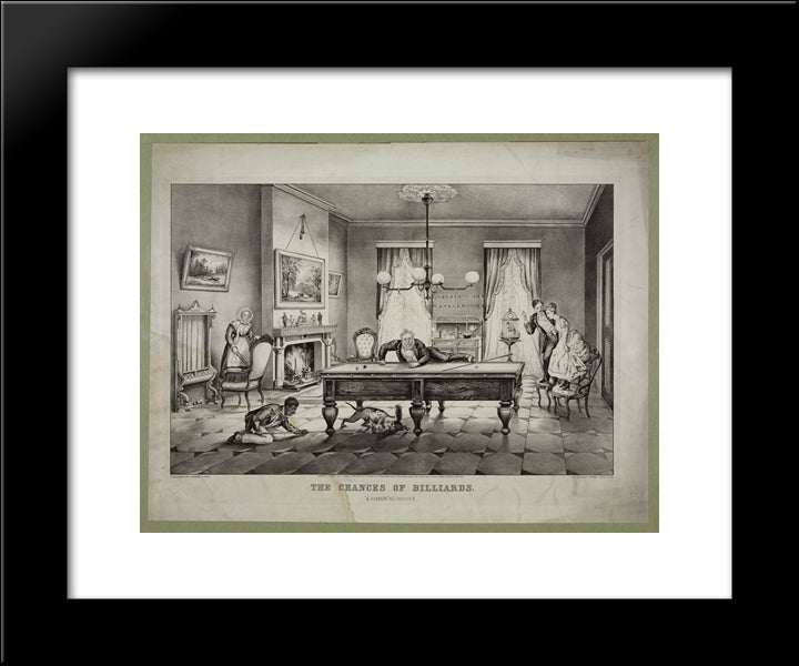The Chances Of Billiards. A Scratch All Around 20x24 Black Modern Wood Framed Art Print Poster by Currier and Ives