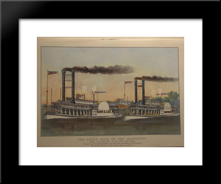 The Great Race On The Mississippi 20x24 Black Modern Wood Framed Art Print Poster by Currier and Ives