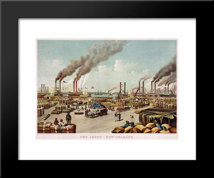 The Levee, New Orleans 20x24 Black Modern Wood Framed Art Print Poster by Currier and Ives