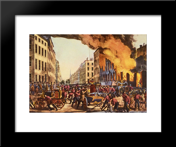 The Life Of A Fireman 20x24 Black Modern Wood Framed Art Print Poster by Currier and Ives