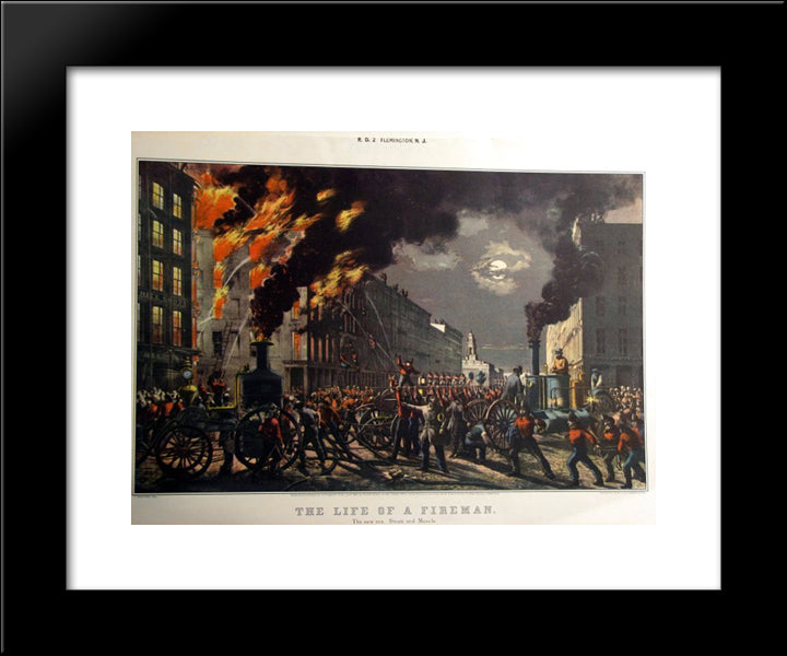 The Life Of A Fireman 20x24 Black Modern Wood Framed Art Print Poster by Currier and Ives