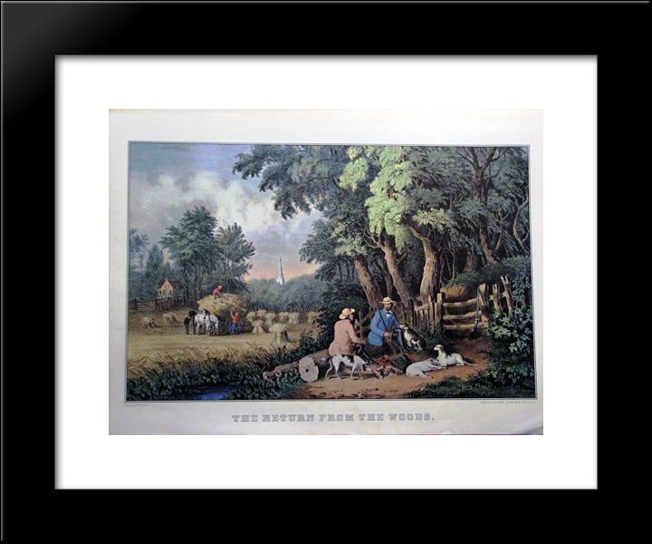 The Return From The Woods 20x24 Black Modern Wood Framed Art Print Poster by Currier and Ives