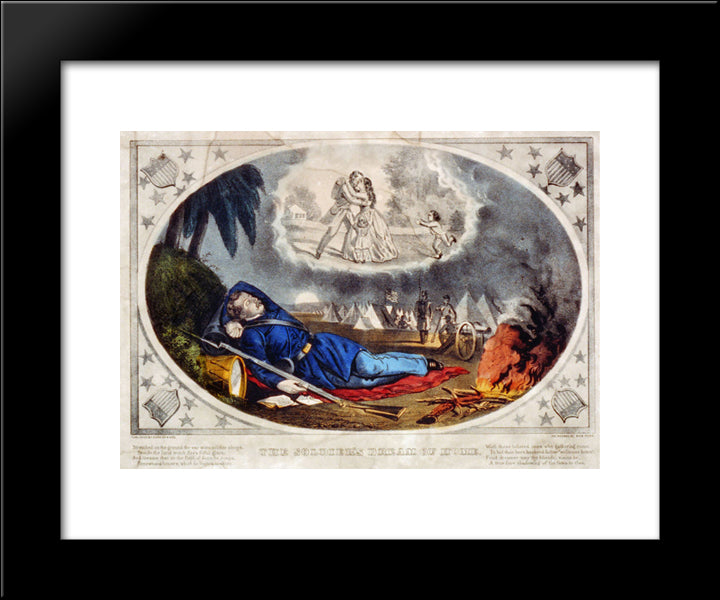 The Soldier'S Dream Of Home 1865 20x24 Black Modern Wood Framed Art Print Poster by Currier and Ives