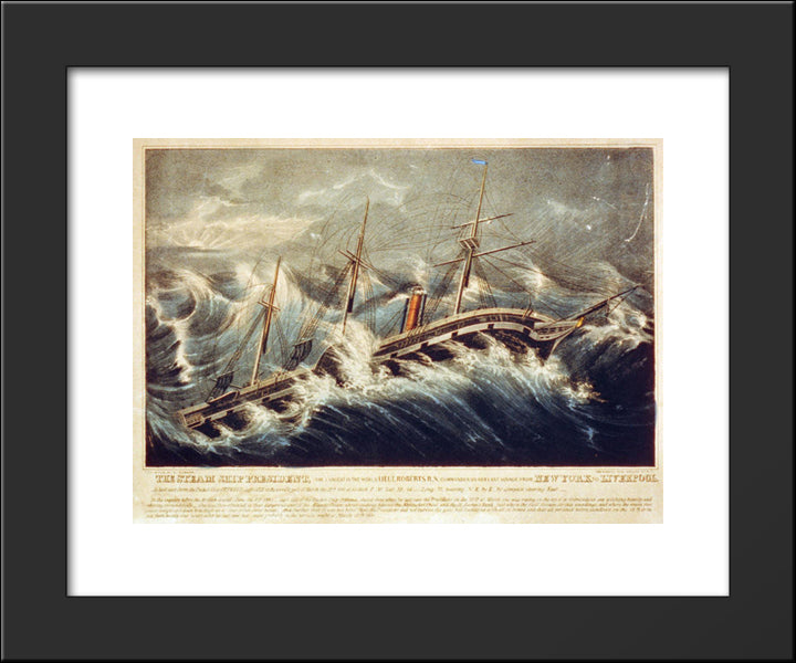 The Steam Ship President, The Largest In The World 20x24 Black Modern Wood Framed Art Print Poster by Currier and Ives