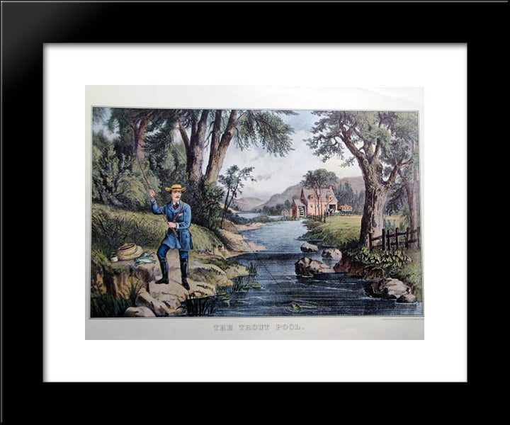 The Trout Pool 20x24 Black Modern Wood Framed Art Print Poster by Currier and Ives