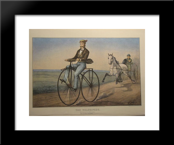 The Velocipede 20x24 Black Modern Wood Framed Art Print Poster by Currier and Ives