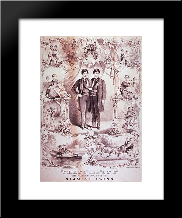 The World Renowned United Siamese Twins 20x24 Black Modern Wood Framed Art Print Poster by Currier and Ives