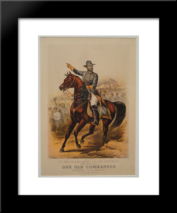 To The Grand Army Of The Republic (Our Old Commander, General U. S. Grant) 20x24 Black Modern Wood Framed Art Print Poster by Currier and Ives