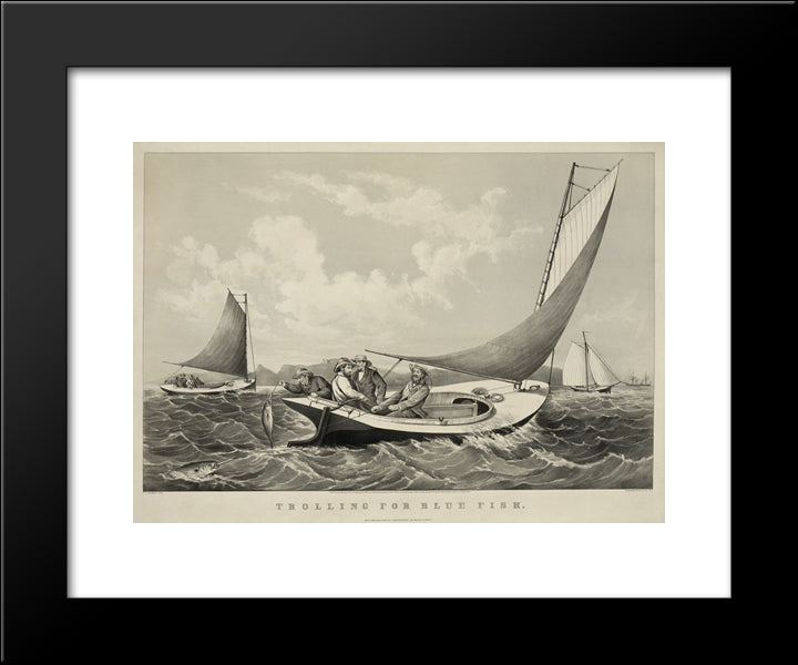 Trolling For Blue Fish 20x24 Black Modern Wood Framed Art Print Poster by Currier and Ives