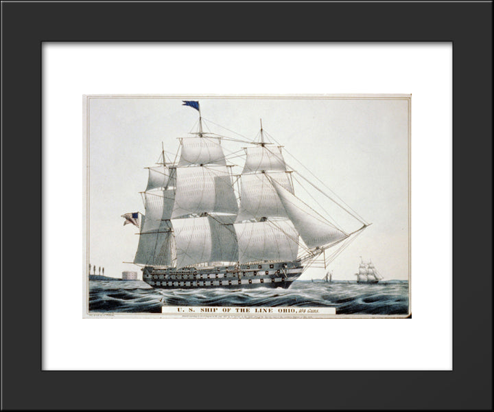 U.S. Ship Of The Line Ohio 104 Guns 20x24 Black Modern Wood Framed Art Print Poster by Currier and Ives