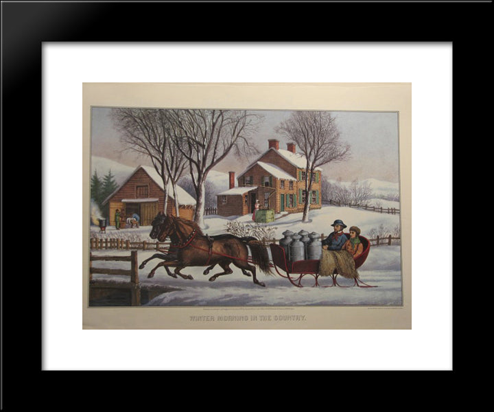 Winter Morning In The Country 20x24 Black Modern Wood Framed Art Print Poster by Currier and Ives