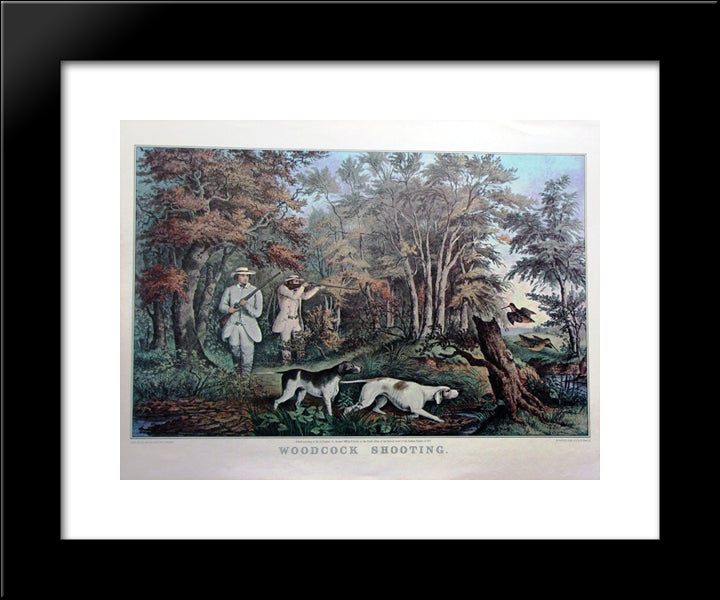 Woodcock Shooting 20x24 Black Modern Wood Framed Art Print Poster by Currier and Ives