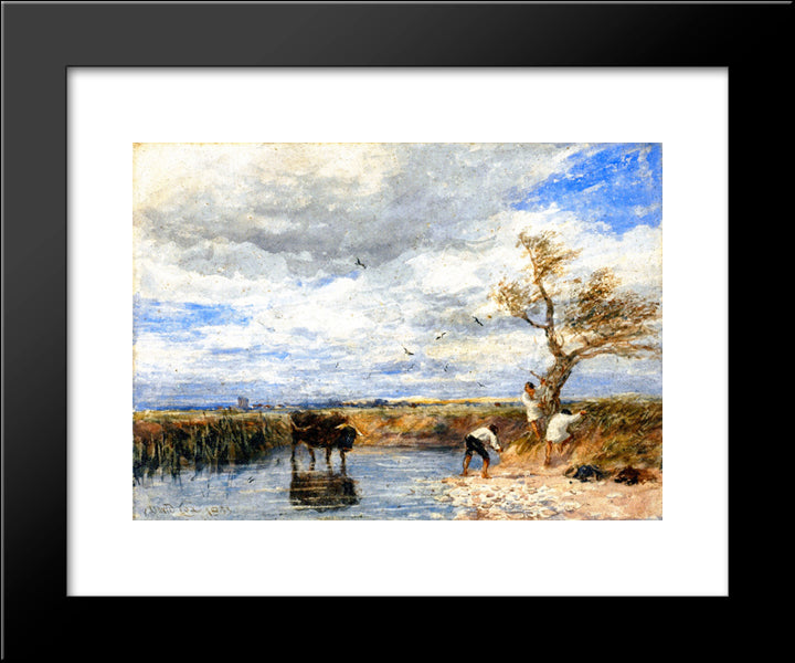 Bathers Disturbed By A Bull 20x24 Black Modern Wood Framed Art Print Poster by Cox, David
