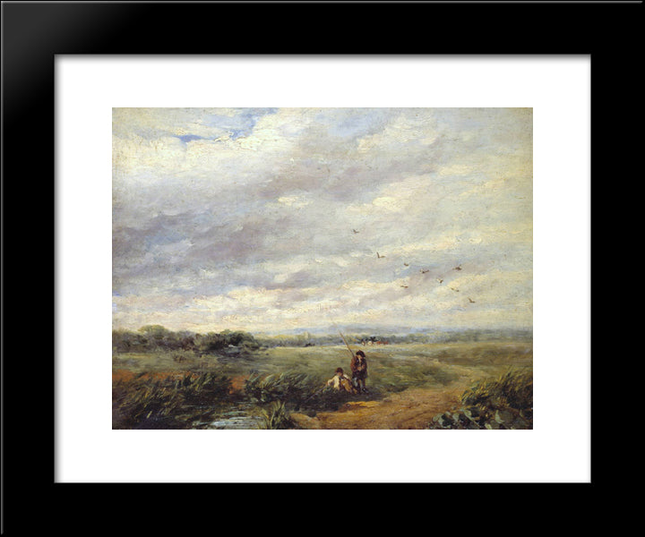 River Scene With Boys Fishing 20x24 Black Modern Wood Framed Art Print Poster by Cox, David