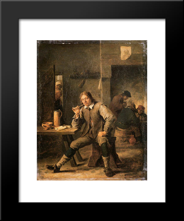 A Smoker Leaning On A Table 20x24 Black Modern Wood Framed Art Print Poster by Teniers the Younger, David