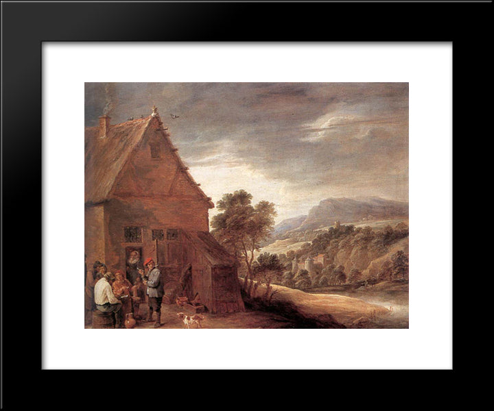 Before The Inn 20x24 Black Modern Wood Framed Art Print Poster by Teniers the Younger, David