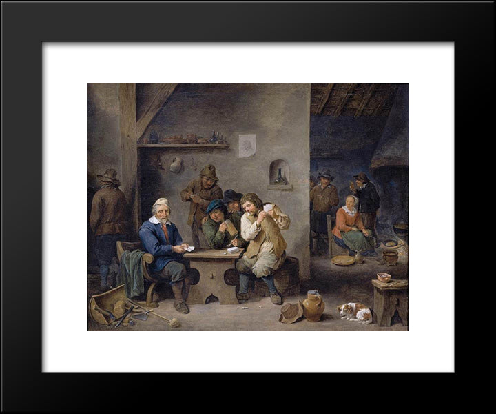 Figures Gambling In A Tavern 20x24 Black Modern Wood Framed Art Print Poster by Teniers the Younger, David