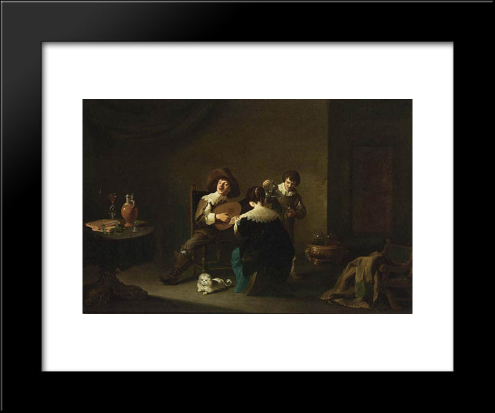Interior With A Gentleman Playing A Lute And A Lady Singing 20x24 Black Modern Wood Framed Art Print Poster by Teniers the Younger, David