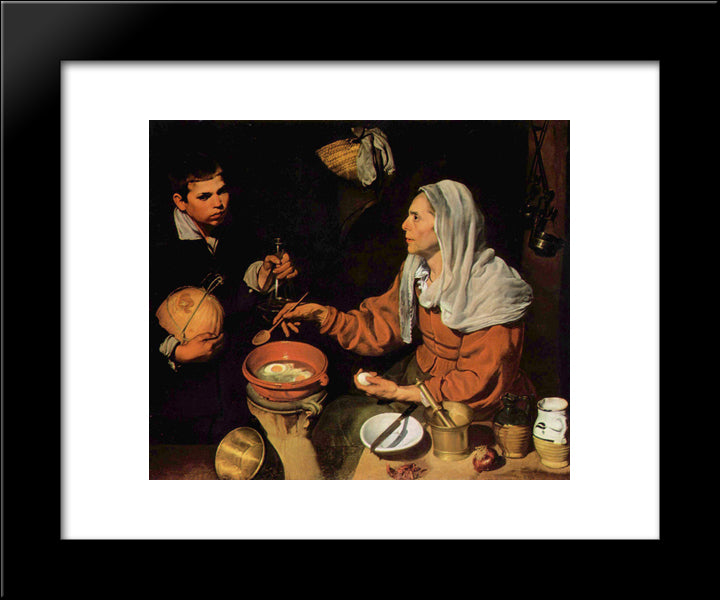 An Old Woman Cooking Eggs 20x24 Black Modern Wood Framed Art Print Poster by Velazquez, Diego