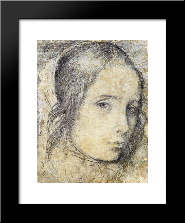 Head Of A Girl 20x24 Black Modern Wood Framed Art Print Poster by Velazquez, Diego