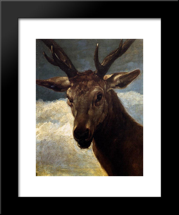 Head Of A Stag 20x24 Black Modern Wood Framed Art Print Poster by Velazquez, Diego