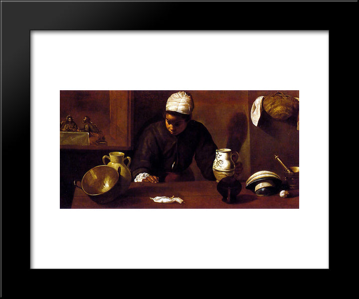 Kitchen Scene With The Supper In Emmaus 20x24 Black Modern Wood Framed Art Print Poster by Velazquez, Diego