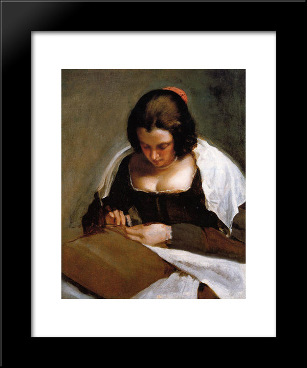 The Needlewoman 20x24 Black Modern Wood Framed Art Print Poster by Velazquez, Diego