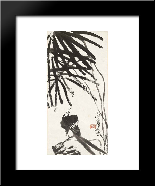 Bird Under Tree 20x24 Black Modern Wood Framed Art Print Poster by Yanyong, Ding