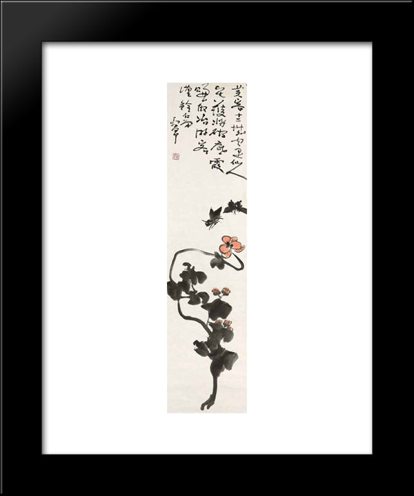 Butterflies And Hibiscus 20x24 Black Modern Wood Framed Art Print Poster by Yanyong, Ding