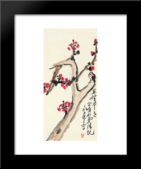 Camellia And Bird 20x24 Black Modern Wood Framed Art Print Poster by Yanyong, Ding