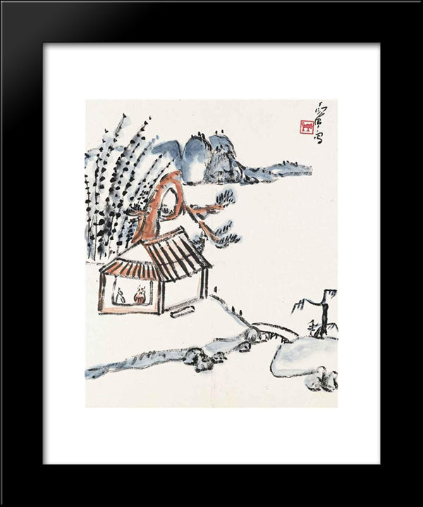 Conversations At A Retreat 20x24 Black Modern Wood Framed Art Print Poster by Yanyong, Ding